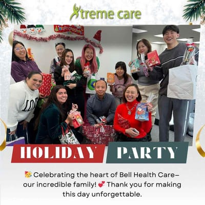Staff and residents celebrating at a holiday party