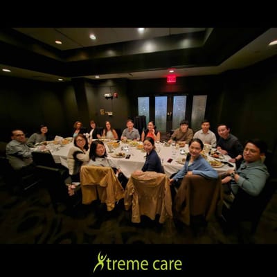 Group dining experience with residents and staff.