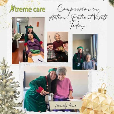 Residents and staff celebrating together during a visit.