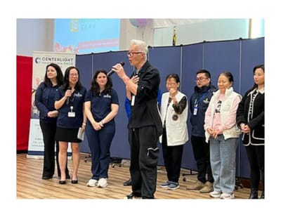 Residents and staff engaging in an event