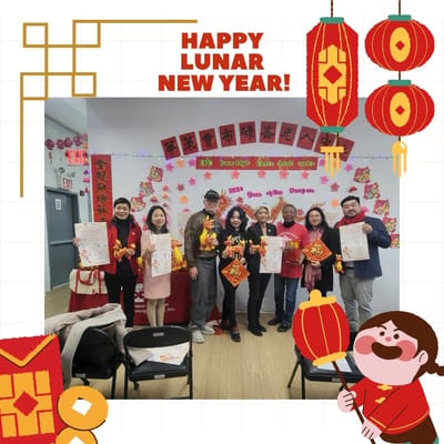 Residents and staff celebrating Lunar New Year.