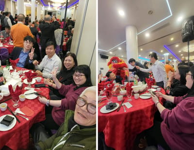 Residents enjoying a festive celebration with food and activities.