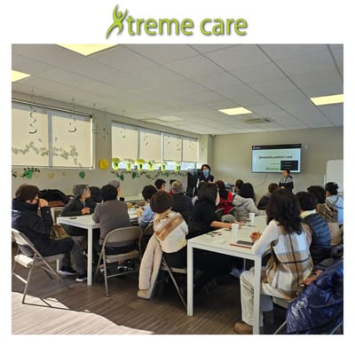 Residents and staff in a group activity setting