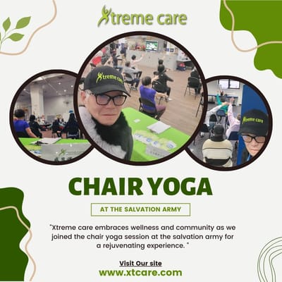 Residents participating in a chair yoga session.