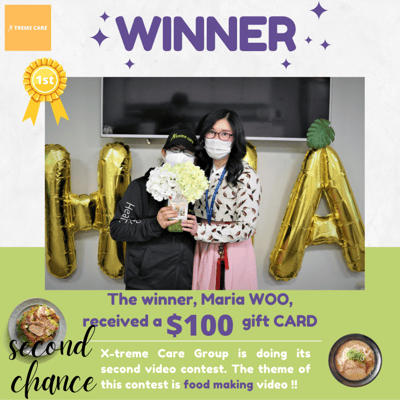 Celebration event with winner holding flowers