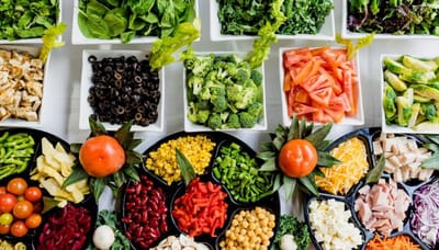 Colorful variety of fresh salad ingredients.