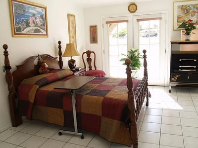 Cozy resident room with a bed and personal touches