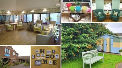 Common area with seating, flower decor, and garden view