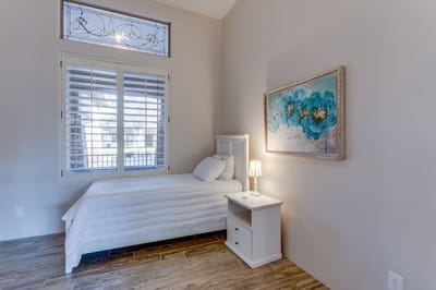 Bright, neatly arranged private resident room