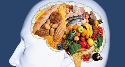 Illustration of healthy foods represented in a brain.