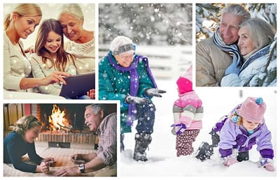 People engaging in winter activities and celebrations.