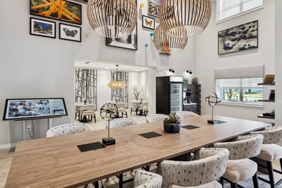 Modern dining area with artistic decor