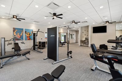 Well-equipped fitness room with exercise machines