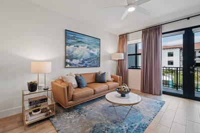Modern living room with a view and artwork
