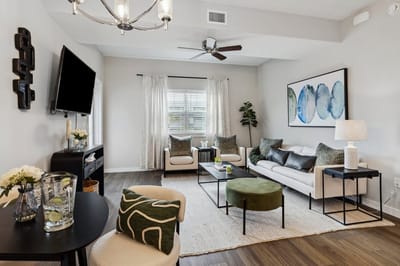 Cozy common area with modern furnishings and decor.