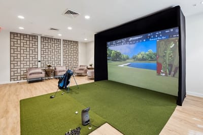 Indoor golf simulator setup for recreation