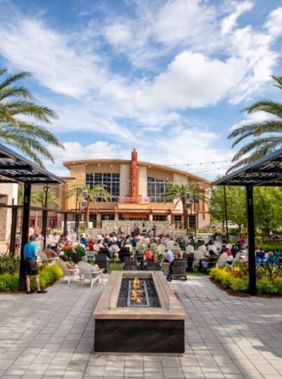 Outdoor event space with gathering people