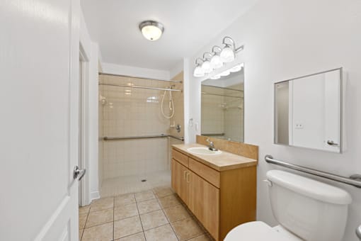 Clean bathroom in a senior living apartment