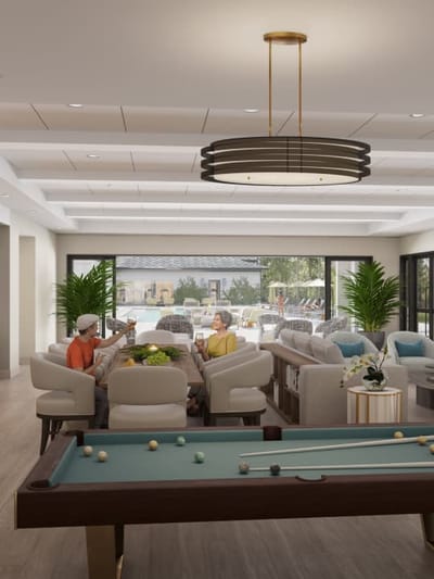 Residents enjoying leisure activity in a common area.