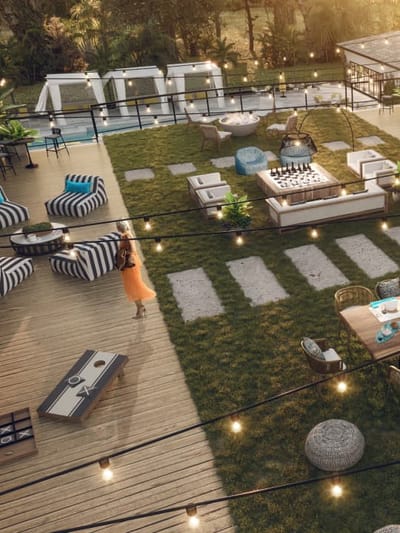 Aerial view of a beautifully designed outdoor space