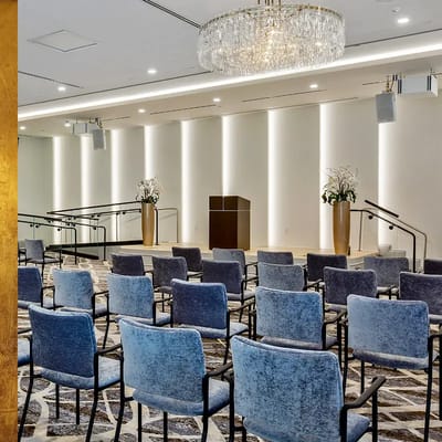 Interior of a meeting space with chairs arranged
