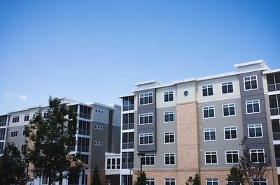Exterior view of Oakwood Village apartment buildings.