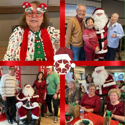 Residents celebrating with Santa during a holiday event.