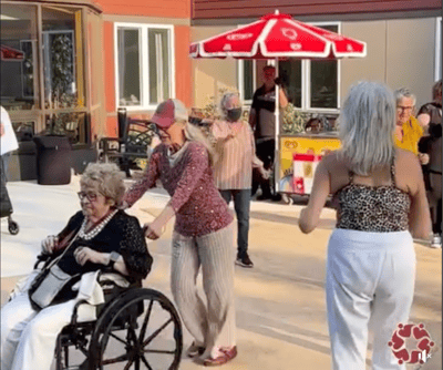 Residents participating in an outdoor activity.