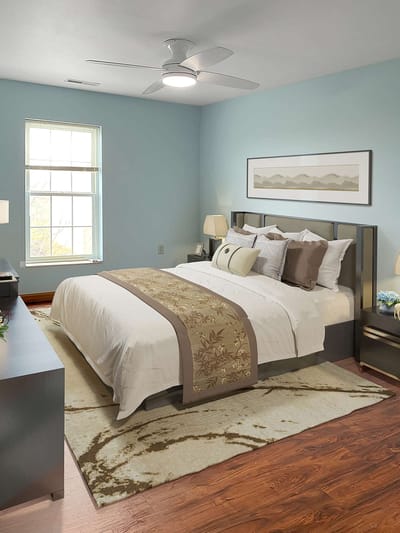 Cozy private resident bedroom interior.