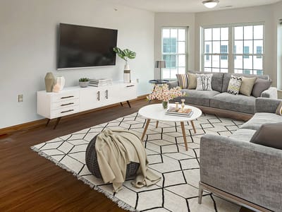 Welcoming common room with modern furnishings