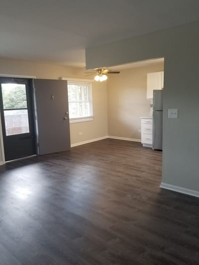 Interior view of a resident room with kitchenette.