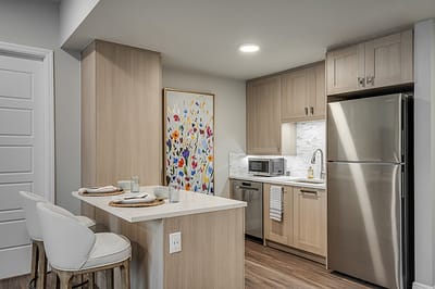 Modern kitchen area in a senior living facility