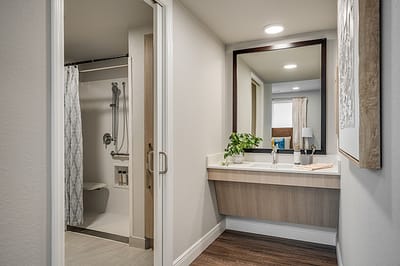 Interior view of a modern resident bathroom