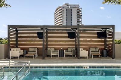 Outdoor seating area by the pool
