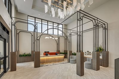 Spacious lobby area with modern design elements