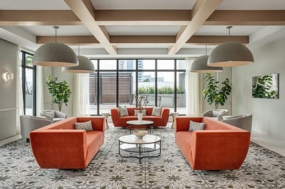 Bright lounge area with modern furniture