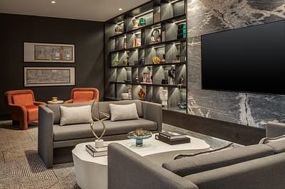 Bright, modern common area with comfortable seating
