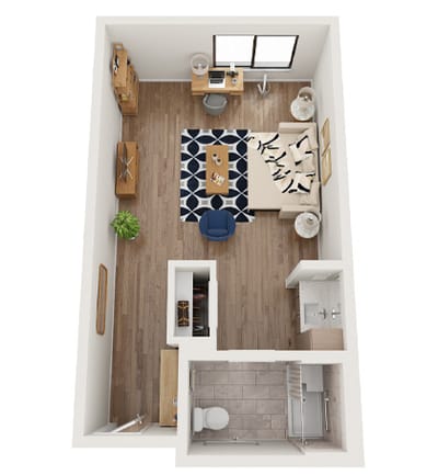 Interior layout of a resident room in a nursing home