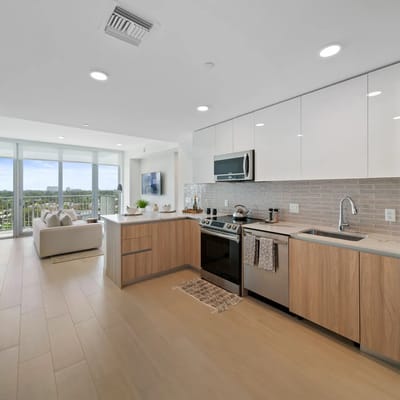 Modern kitchen area in a senior living facility