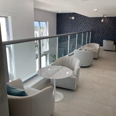 Interior lounge area with chairs and a table