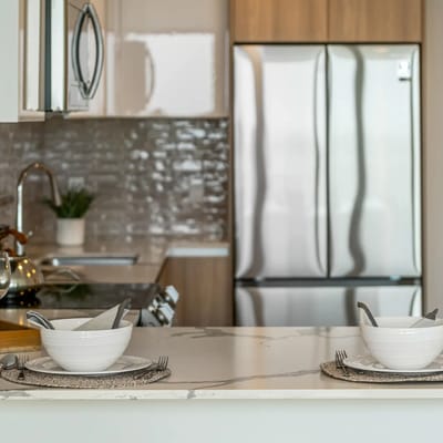 Modern kitchen with dining setup