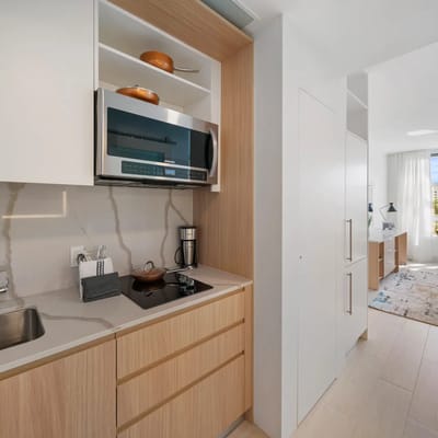Modern kitchenette in a senior living unit