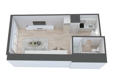 Architectural floor plan layout of a living space