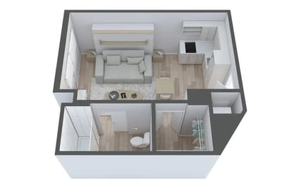 Architectural floor plan of a small apartment layout