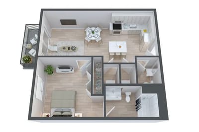 Floor plan of an apartment layout with living areas