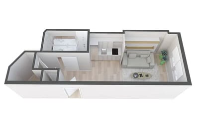 Architectural floor plan of a living unit