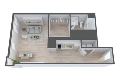 Architectural floor plan of a resident unit