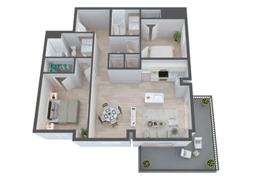 Architectural floor plan of a resident unit layout