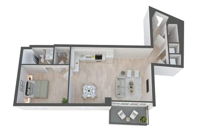 Architectural floor plan of a resident unit