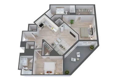 Architectural floor plan of a senior living unit
